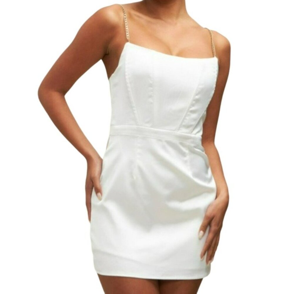 Luxxel Satin Corset Mini Dress White Size Large NWT